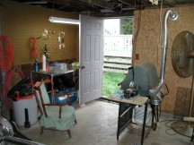 Rear view of roaster setup with vent to outside